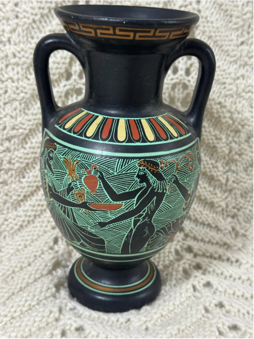 Hand Painted Greek Amphora Vase D Vassilopoulos Zeus Ganymedes Hestia 8.5”